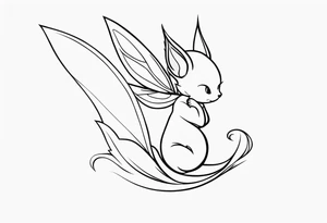 A fairy with a tail inspired by the logo of the show called Fairy Tail in a fetal position leaning with no ears tattoo idea