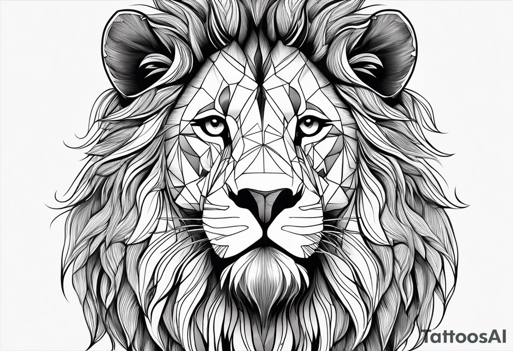 Moitie Visage lion avec son bebe avec trait super fin entouré d'un cœur tattoo idea