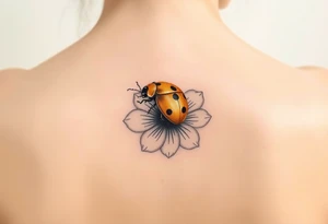 Golden or yellow ladybug on a flower small tattoo idea