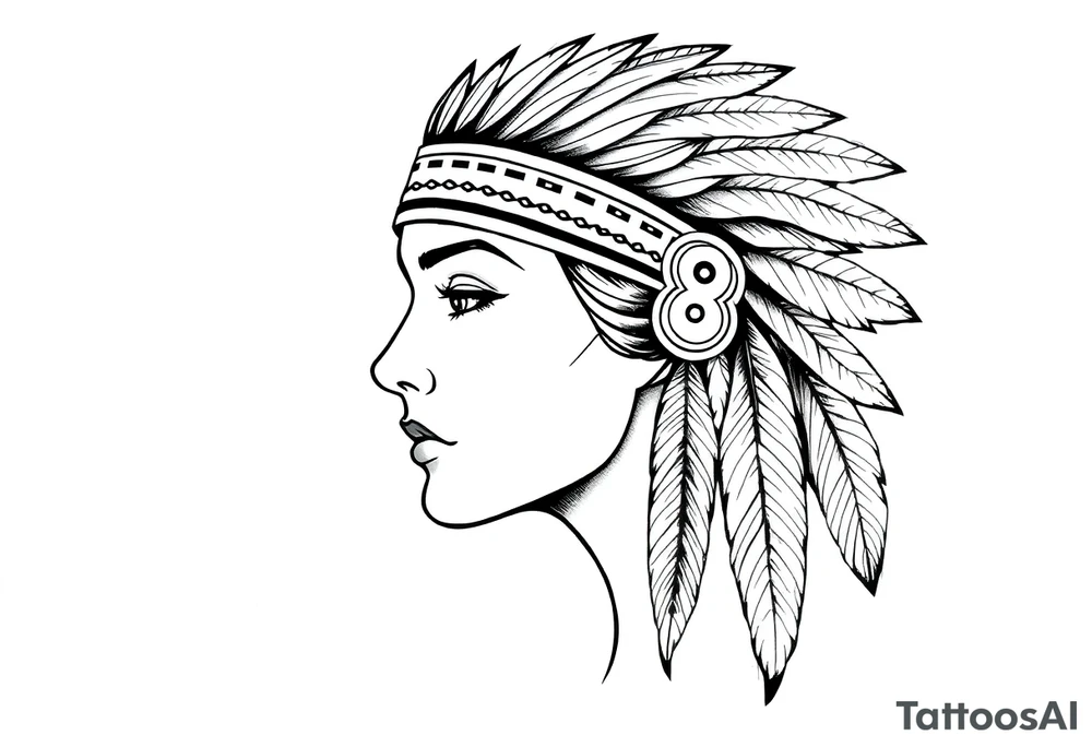 Female Native American detailed feather headdress tattoo idea