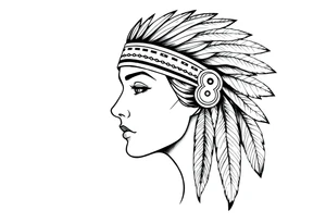 Female Native American detailed feather headdress tattoo idea