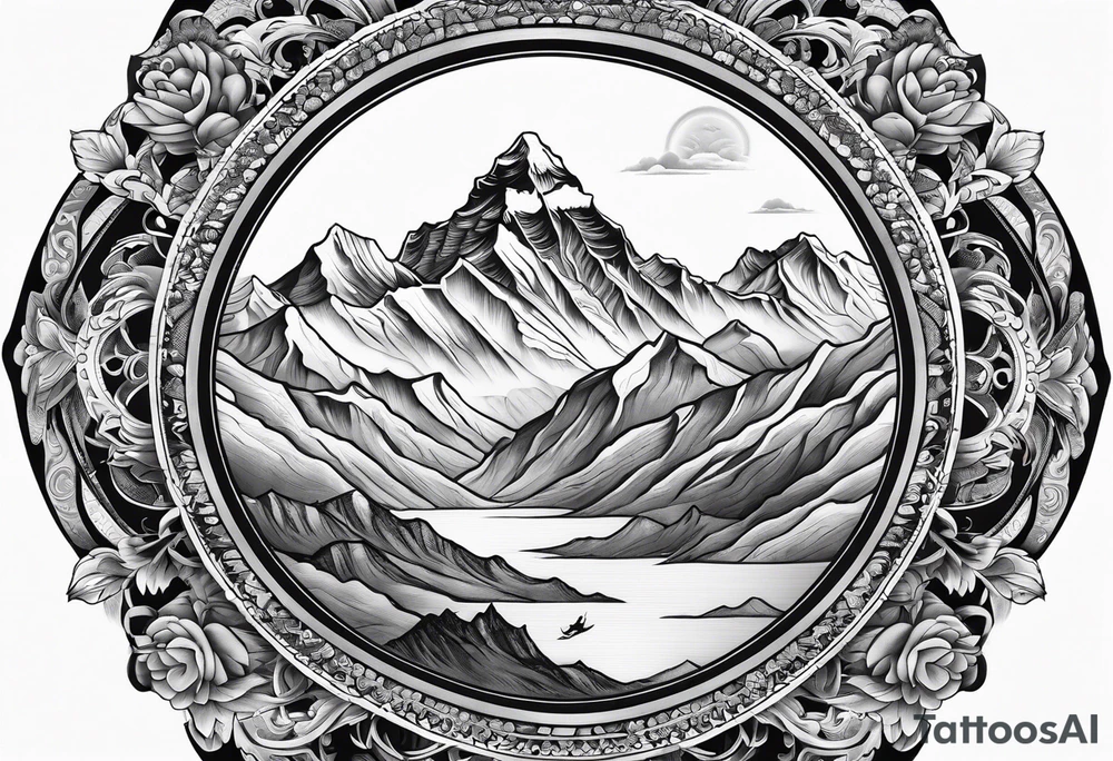 Mount Everest with Tibetan Buddha eyes tattoo idea