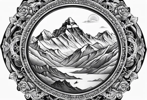 Mount Everest with Tibetan Buddha eyes tattoo idea