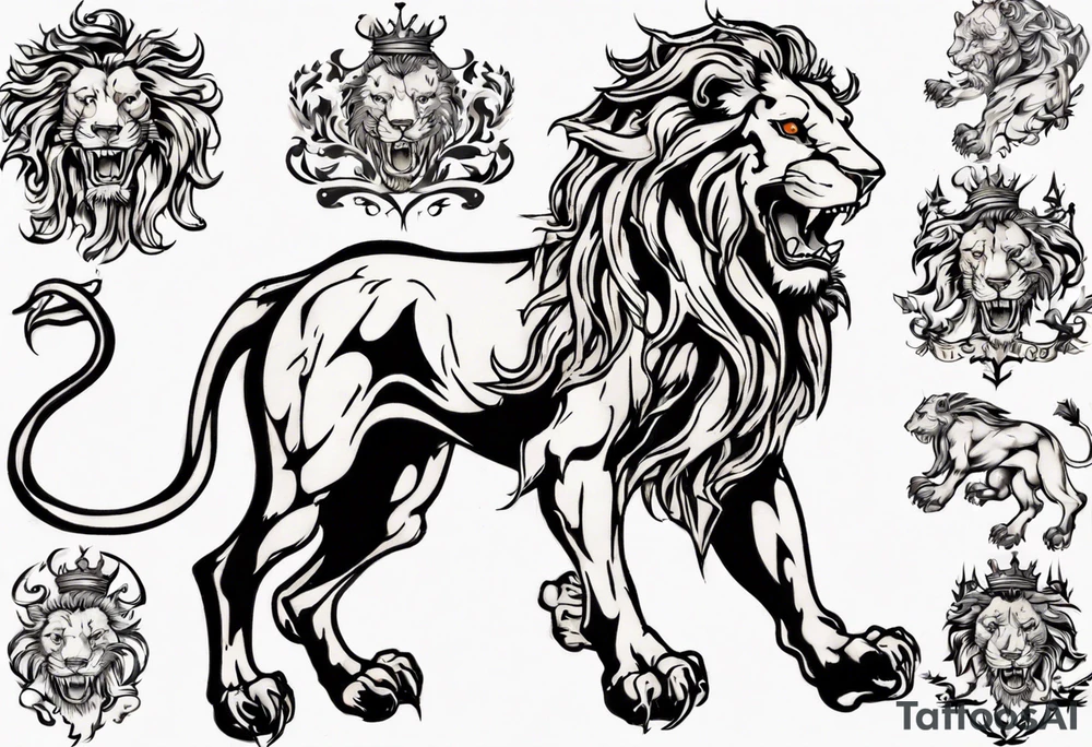 Rampant Lion using black and orange tattoo idea