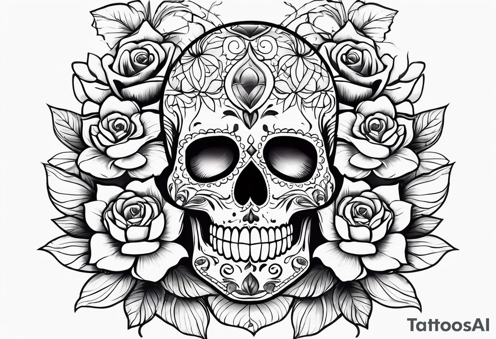 Sugar skull with roses daisies and water lilies for half sleeve tattoo idea