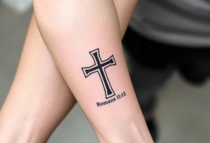 Incorporate a simple Celtic cross with the American flag and the text “Romans 1:16” tattoo idea