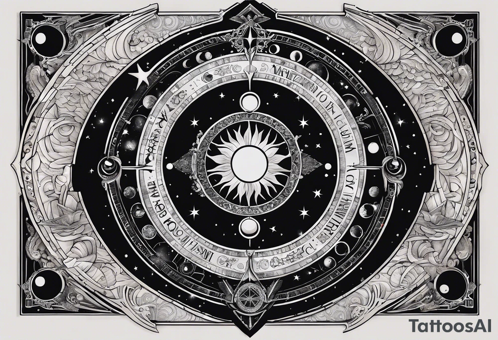 Astrology, Cancer, Natal Chart, symbolic, vision, yin yang, the moon, the sun, Uranus, Pluto, spiritual third eye, mystical armband tattoo idea