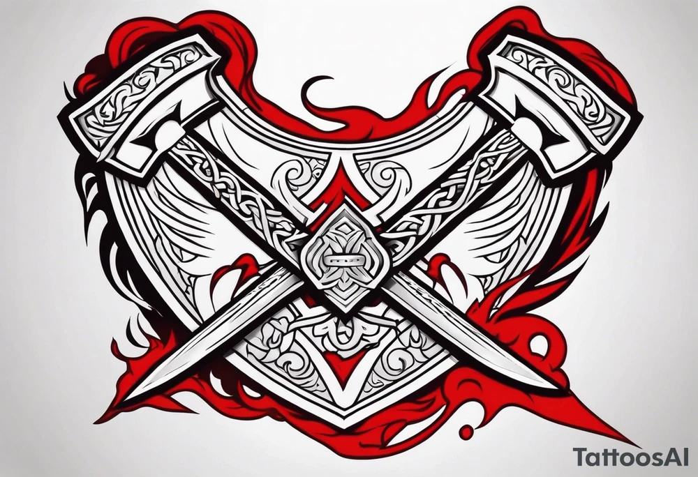 valhalla on fire blood
sword shield axe tattoo idea