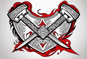 valhalla on fire blood
sword shield axe tattoo idea