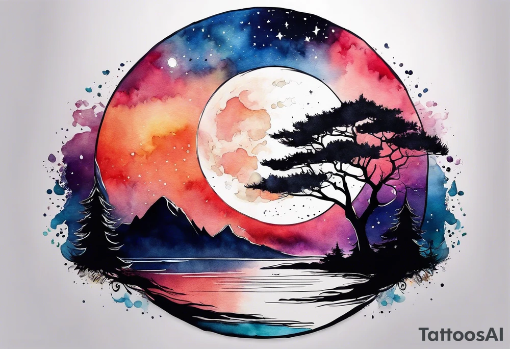 Water color moon tattoo idea