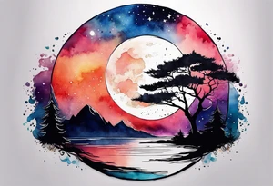 Water color moon tattoo idea