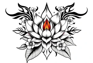 Lotus flower surrounded by forget me nots and peonies tattoo idea