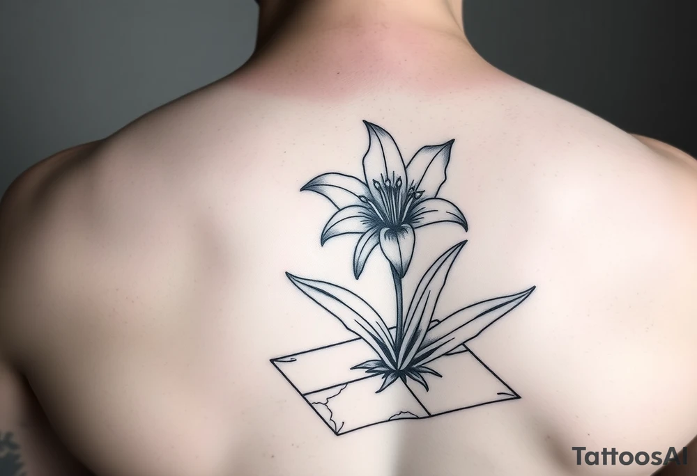 lily coming up out of the tile floor tattoo idea