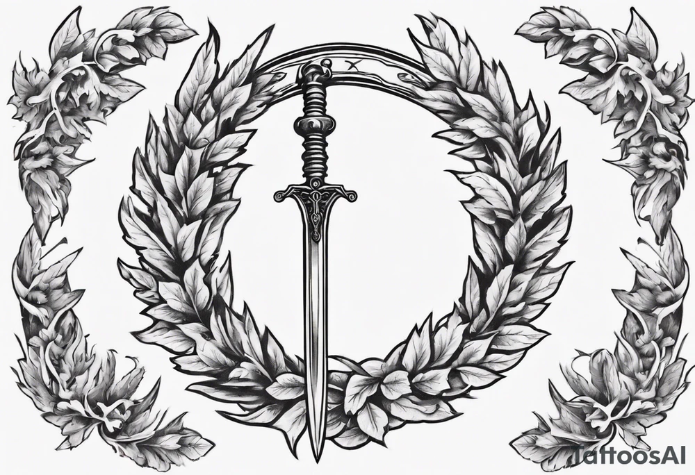 number 13 centered in a laurel leaf wreath and a sword going through the center of the wreath. Male angel 13 tattoo idea