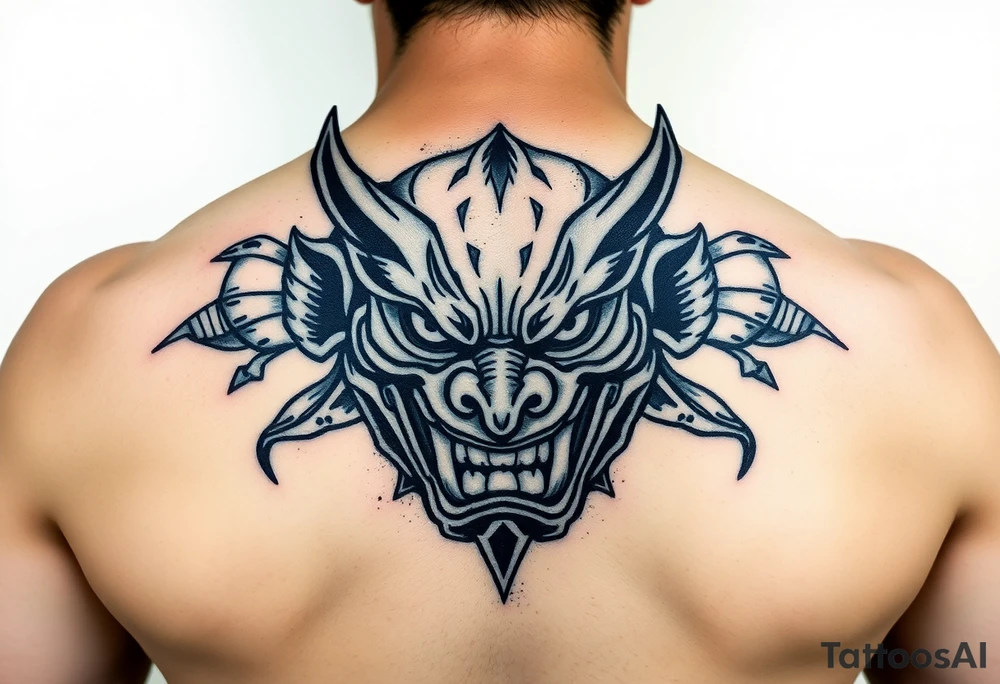 Fierce Japanese oni mask that a samurai would wear into battle. tattoo idea