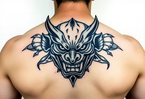 Fierce Japanese oni mask that a samurai would wear into battle. tattoo idea