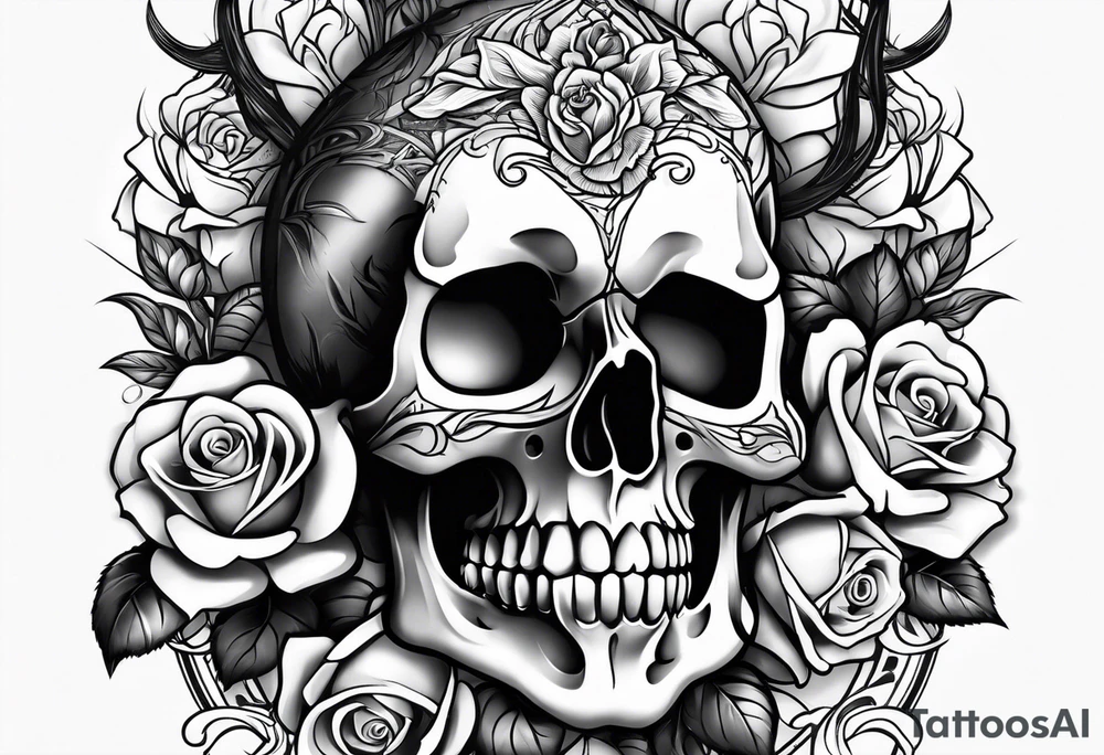skull and roses tattoo idea