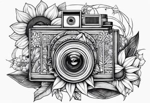 Géométric, sunflower, book, camera, fish tattoo idea