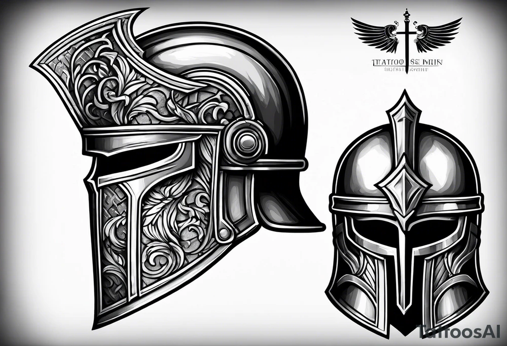 roman helmet vs knight helmet tattoo idea