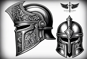 roman helmet vs knight helmet tattoo idea