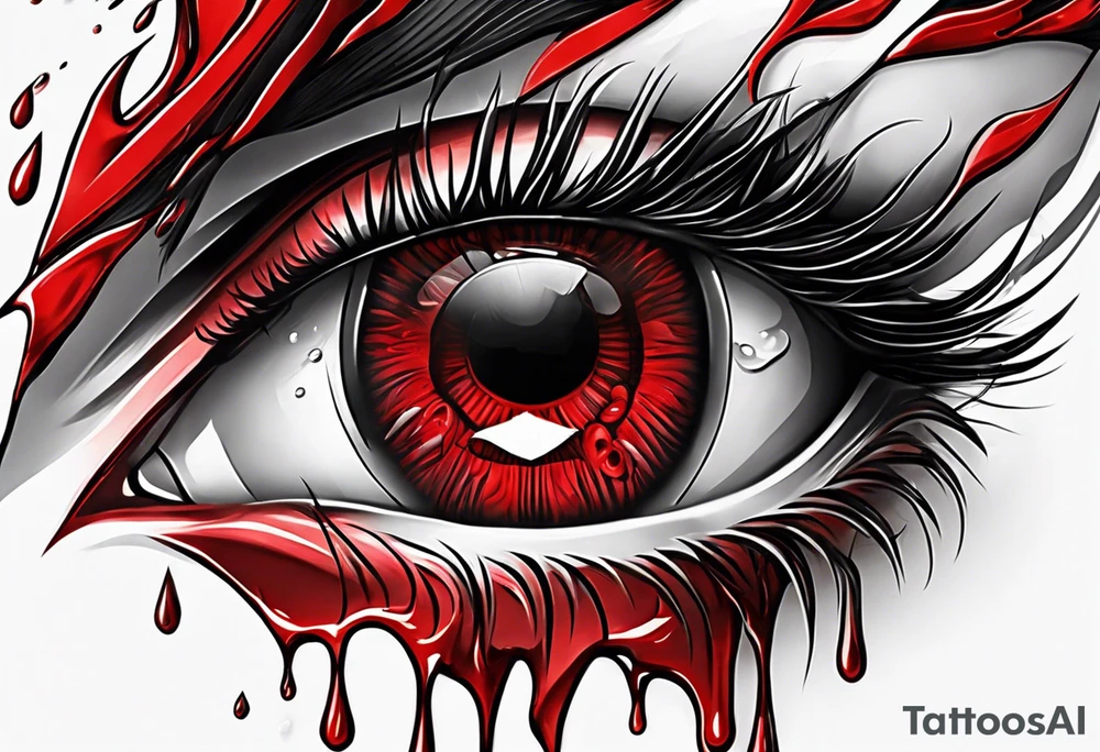 Bleeding tear overdraining to down from one red symmetrical
eye tattoo design tattoo idea