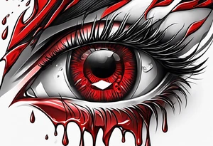 Bleeding tear overdraining to down from  one red symmetrical 
 eye tattoo design tattoo idea