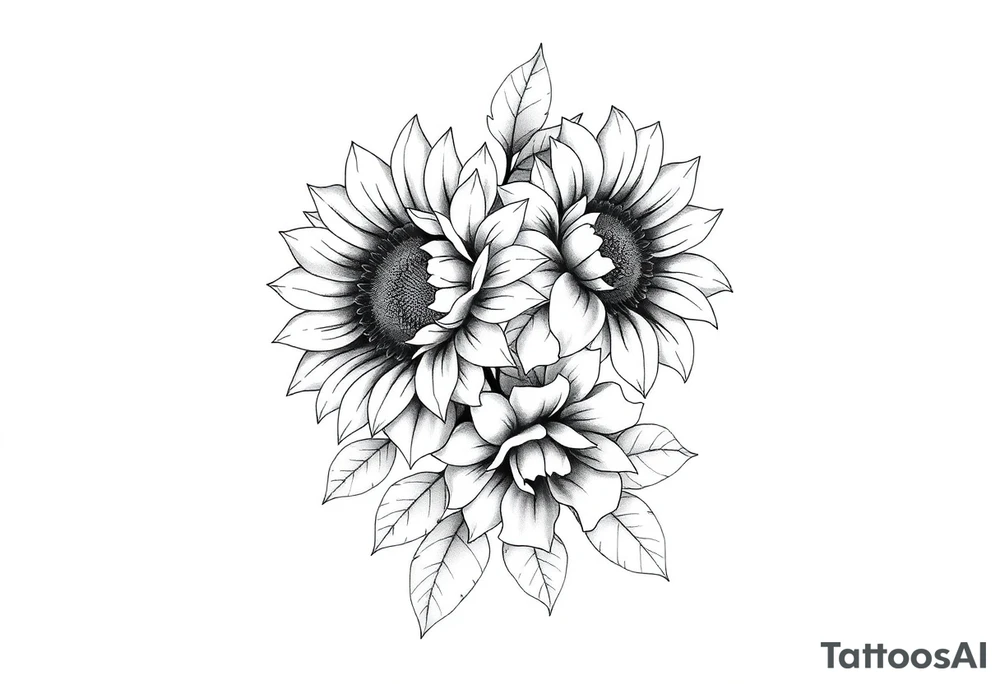 sunflower and roses  floral sleeve tattoo tattoo idea