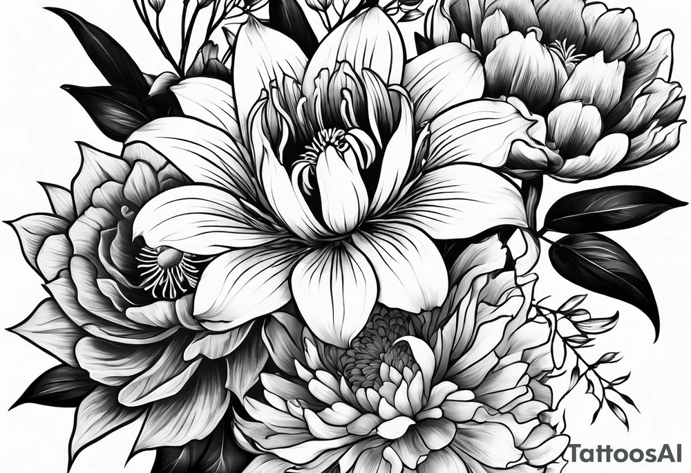 Majestic bouquet of japanese death flowers tattoo idea