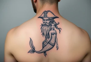 minimalist bearded pirate and mermaid tattoo idea