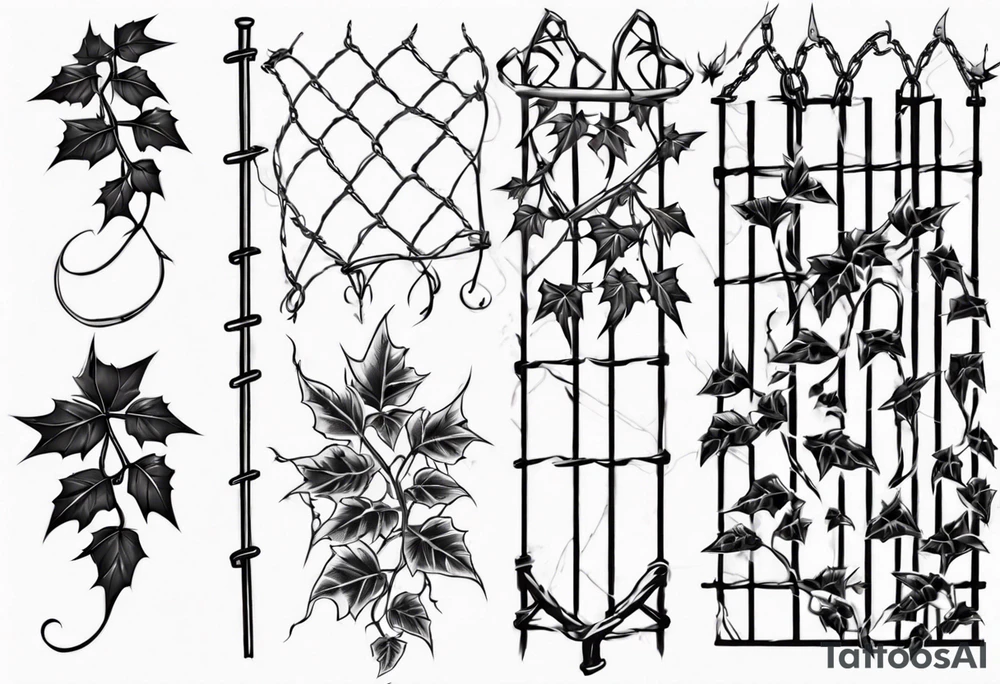 chain link fence with pointy ivy tattoo idea