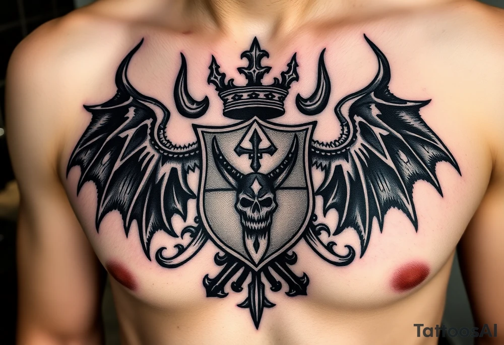 Smith family crest from Ireland with dark and brutally Demonic features for a full chest tattoo tattoo idea