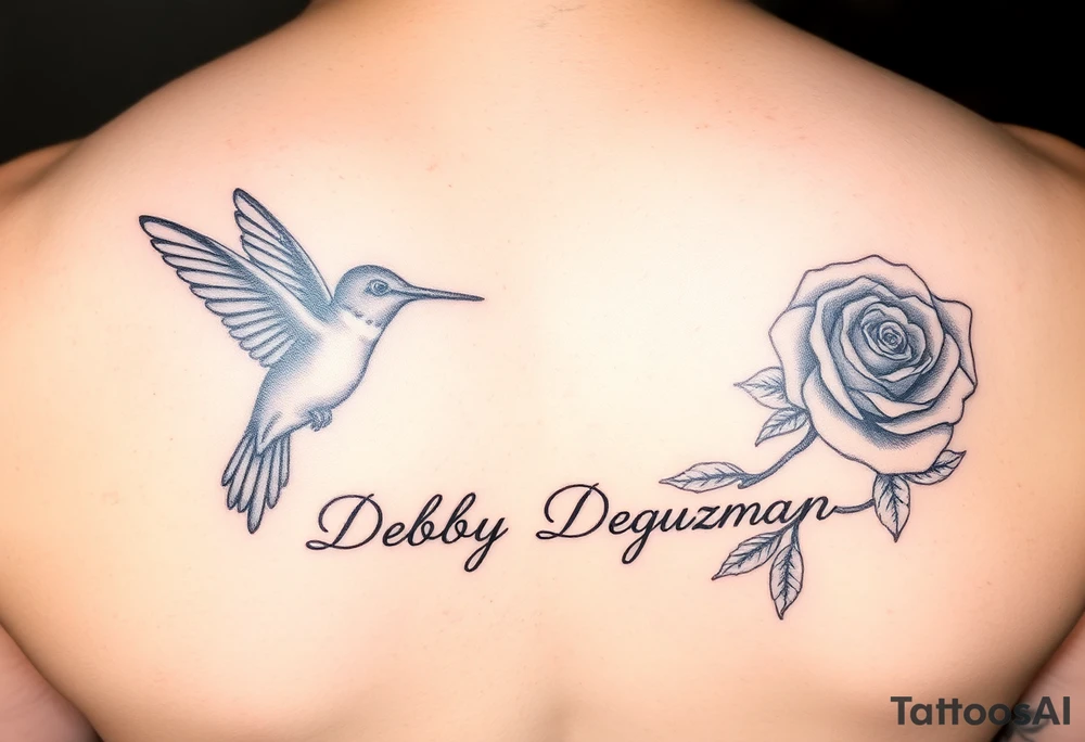 My mother's name: Debby Deguzman with a humming bird and a rose tattoo idea