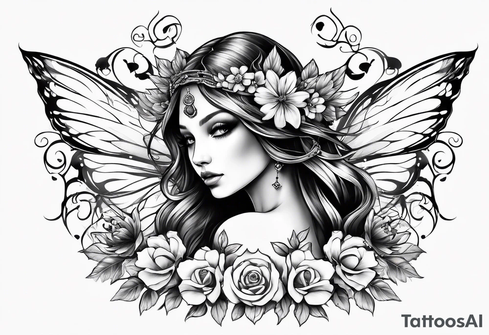 Fairy with flowers tattoo idea