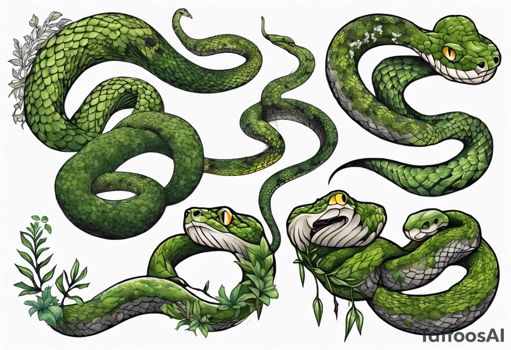 Snake covered in overgrown moss tattoo idea