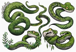 Snake covered in overgrown moss tattoo idea