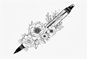 pen wrapped in flowers tattoo idea