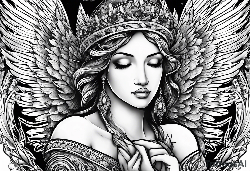 Angel with prayer hands tattoo idea
