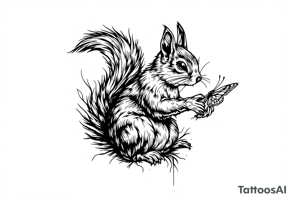 A Squirrel with a butterfly in hands tattoo idea