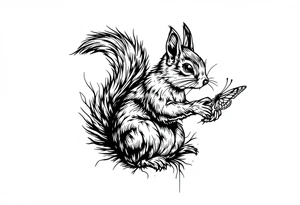 A Squirrel with a butterfly in hands tattoo idea