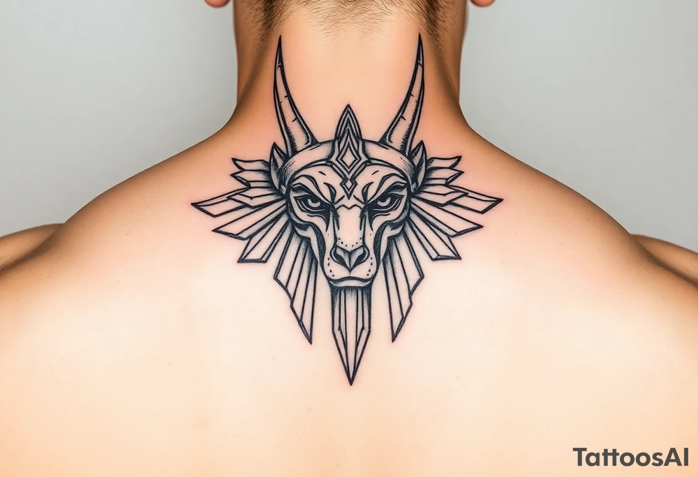 muscle Egyptian Anubis god face in Egypt style tattoo idea