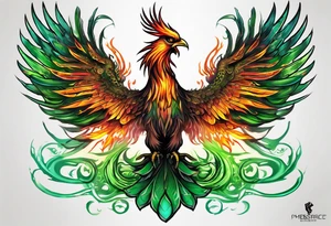 Phoenix rising from green ashes tattoo idea