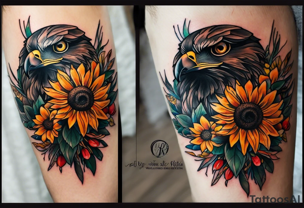 Small inside arm tattoo. Black kite (Daya's name), nature (trees/flowers), rock/metal vibe, sunflower. tattoo idea