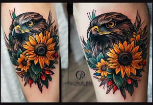 Small inside arm tattoo. Black kite (Daya's name), nature (trees/flowers), rock/metal vibe, sunflower. tattoo idea