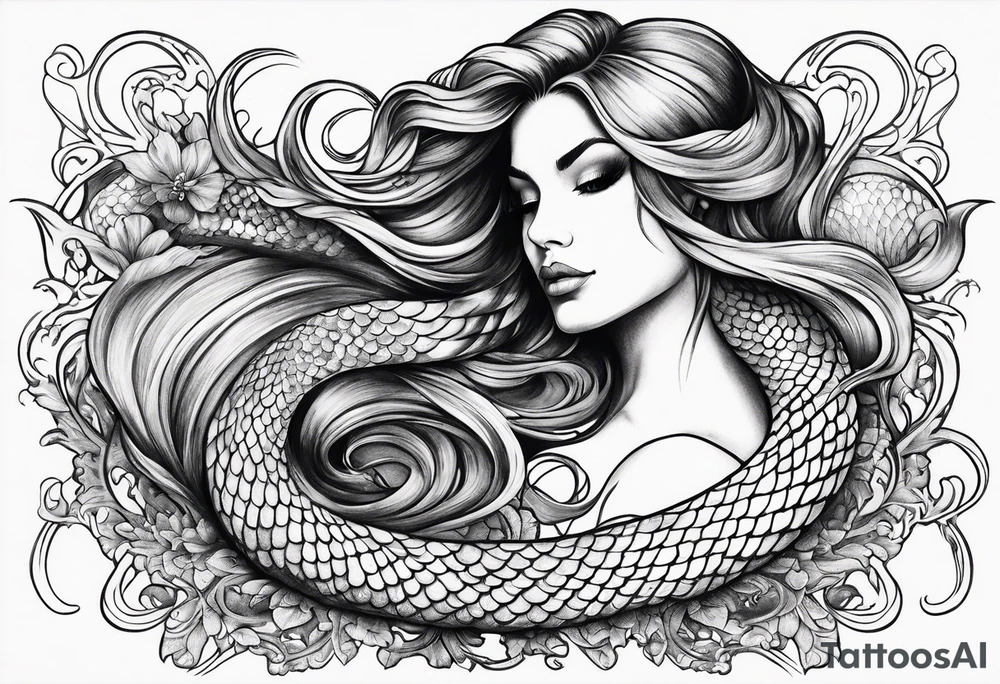 flowing serpent tail mermaid tattoo idea