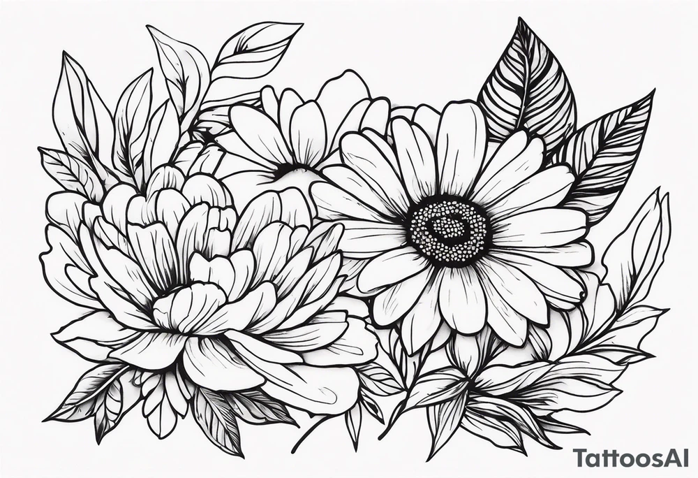 tattoo to represent that I have 3 children (girls). For inspiration I like flowers, the beach. Tattoo is for ribcage down side of body. I don't want images of women or girls in it. I want it pretty. To include daisy flowers, roses tattoo idea