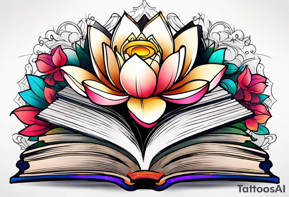 Lotus flower stack of books tattoo idea