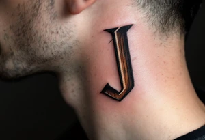 Rustic "J" etched in wood-grain texture with warm brown and amber tones. tattoo idea