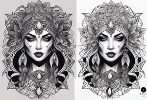 kali, alien goddess, valkrye, pirate, zenza resonance, pachamama, lotus azul, blank panther, eagle, skull, 5D, nueva gaya, dna 12 tattoo idea
