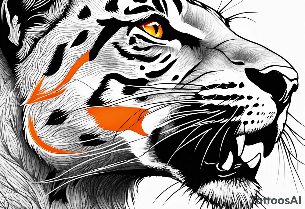 Facial of panther with red-orange eyes tattoo idea