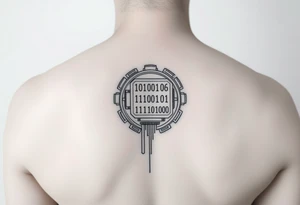 Bio-Mechanical internal computer, binary code, symbolism for 6 kids, 5 boys and youngest is a girl tattoo idea
